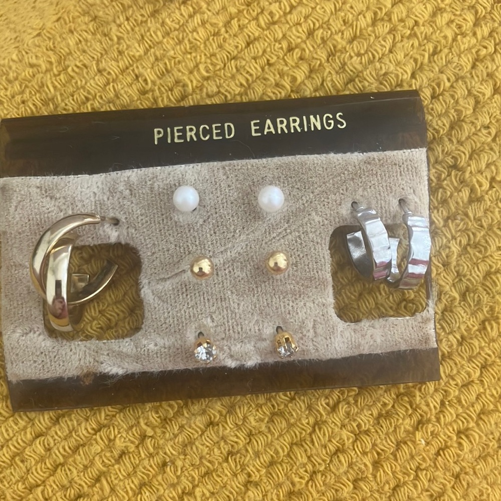 Gold and Silver Pierced Earrings Set
